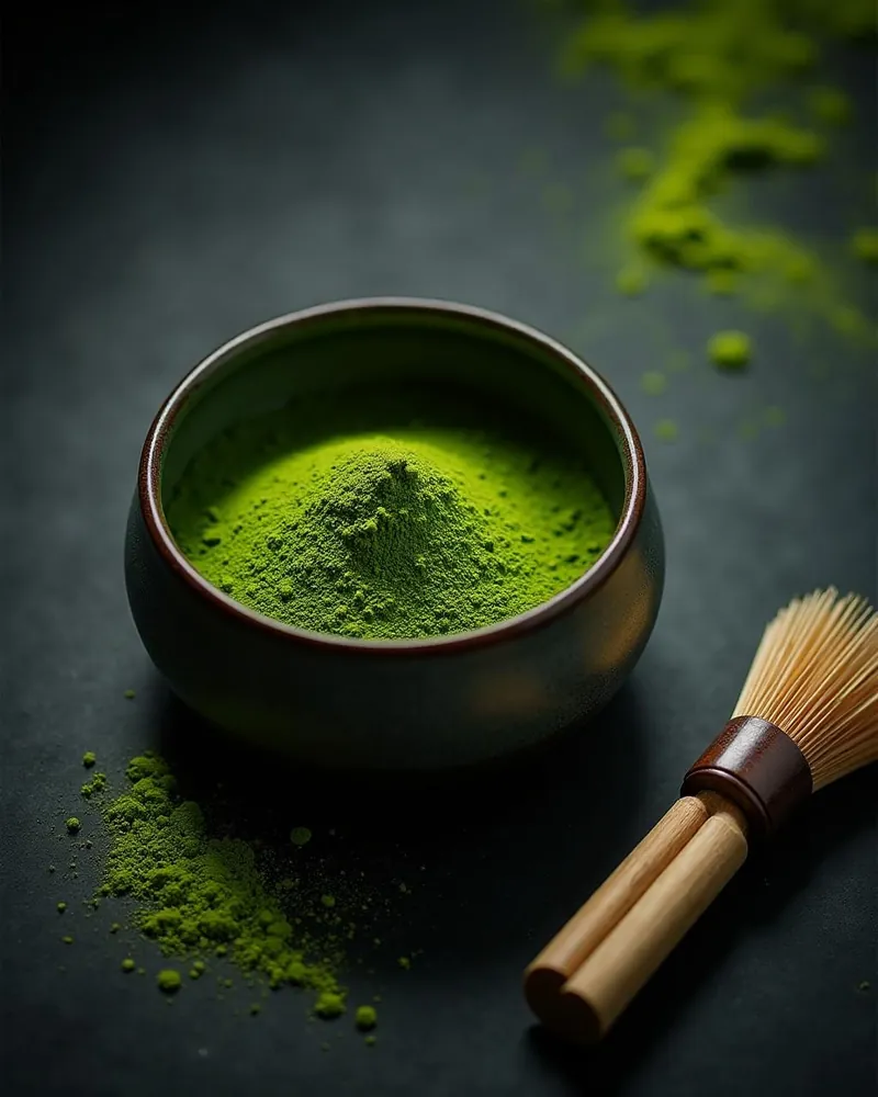 Powdered green tea in a bowl